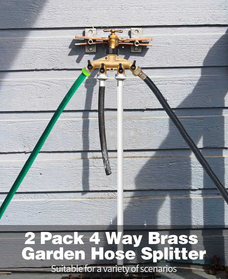 LFSEMINI 2 Pack Hose Splitter, 4 Way Heavy Duty Brass Garden Hose Splitter, for 3/4" Hose Connector, Brass Garden Hose Manifold with Rubber Washers & Tapes(2 pack 4 way) - Image 2